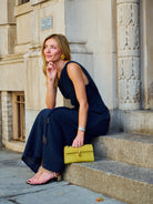 Puka Camilla Dress in Midnight navy — one-shoulder asymmetric neckline, Natalie Simkins, NYC