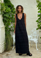 Black Chic Textured Cotton Maxi dress, easy to wear throw on dress that looks put together