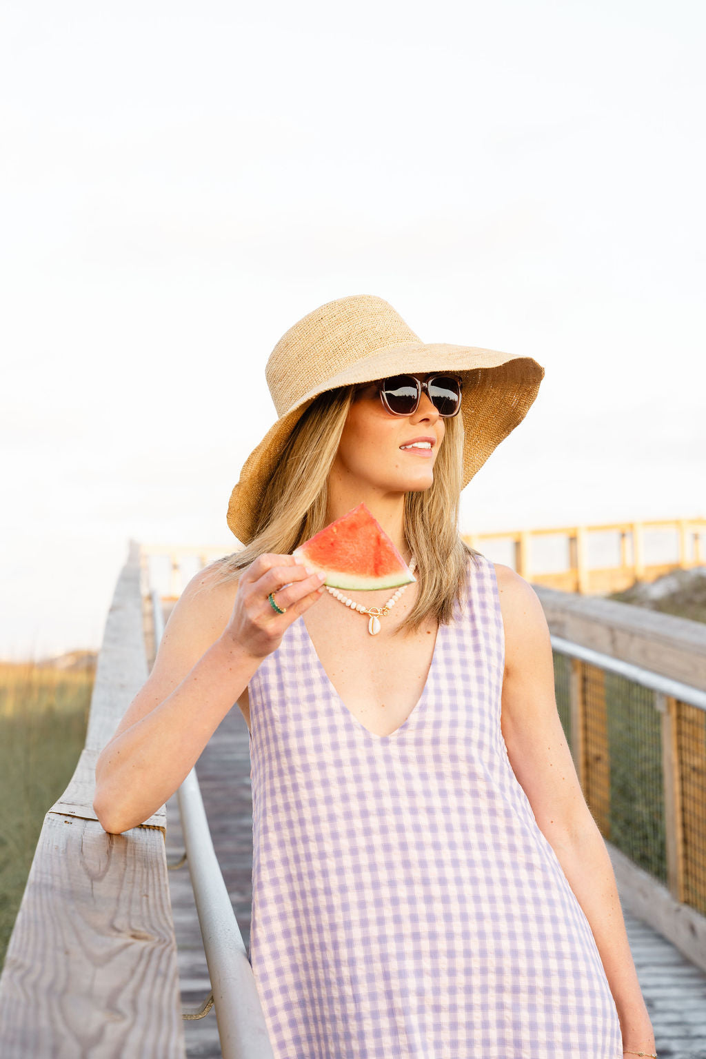Purple gingham maxi dress — European summer Amalfi Coast