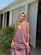 Red gingham cotton Gili maxi — garden party, Kentucky Derby and spring occasion dress 2026, Puka The Label