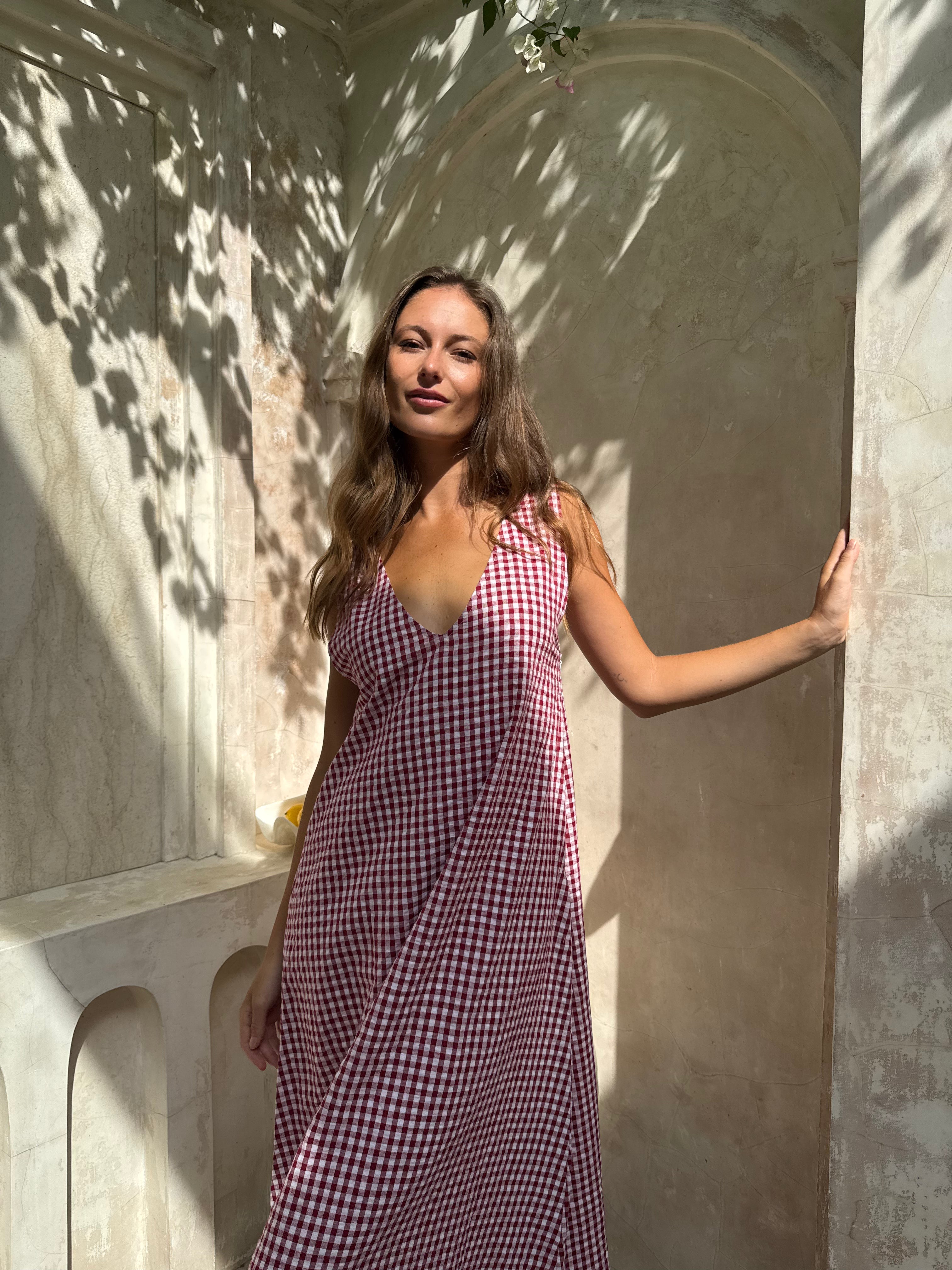 Red gingham cotton Gili maxi dress — Kentucky Derby and garden party outfit idea, Puka The Label