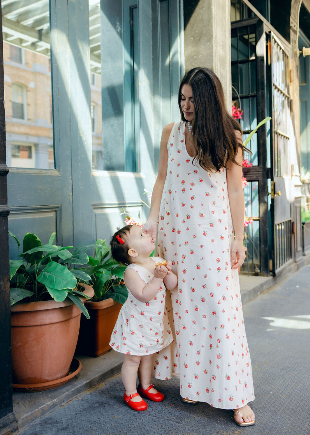 Red Posey Gili Dress and Little Gili Mommy and Me matching floral dresses by Puka The Label