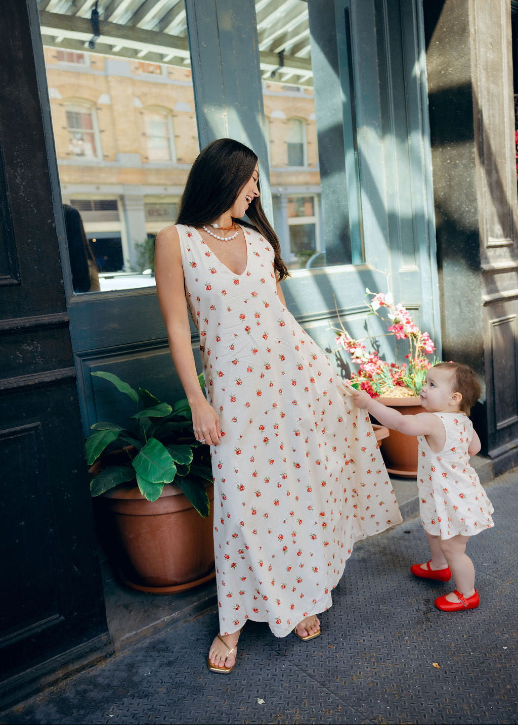 Red Posey Gili Dress by Puka The Label, reversible V-neck floral maxi for Mother's Day and Mommy and Me spring style