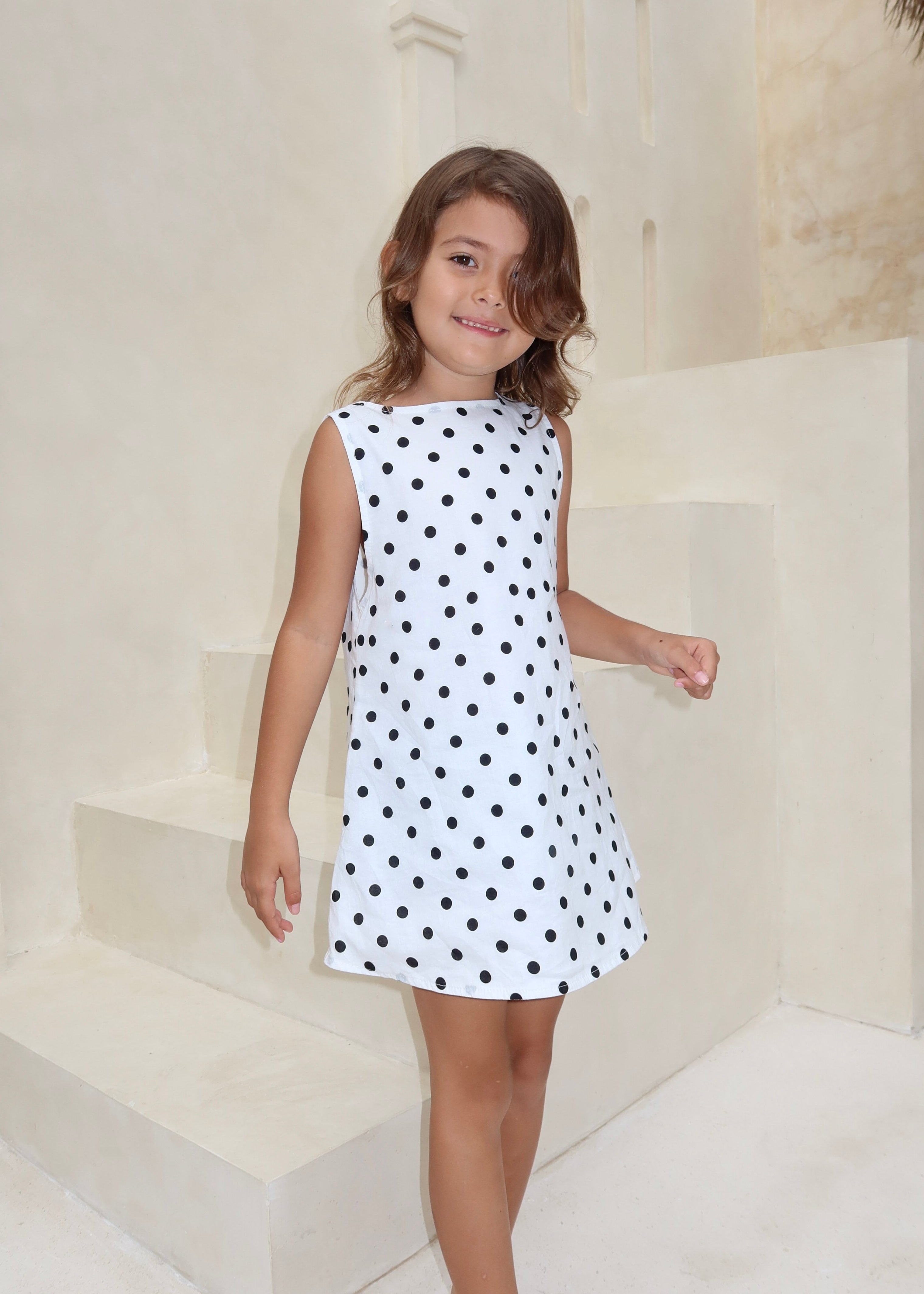 Toddler dresses - black and white polka dot A-line mini dress — cute toddler birthday party dress for spring and summer