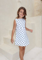 Toddler dresses - black and white polka dot A-line mini dress — cute toddler birthday party dress for spring and summer