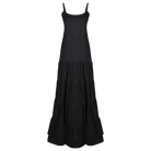 Waverly Dress black ghost mannequin flat lay, tiered cotton maxi dress with adjustable straps and elastic back 100% cotton Puka The Label 2026