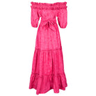 Waves Maxi pink flat lay ghost mannequin, off the shoulder tiered cotton maxi dress with belt 100% cotton Puka The Label