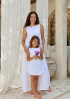 White dot girls dress flower girl beach wedding outfit 2026, sweet kids cotton dress for destination wedding and coastal bridal celebration