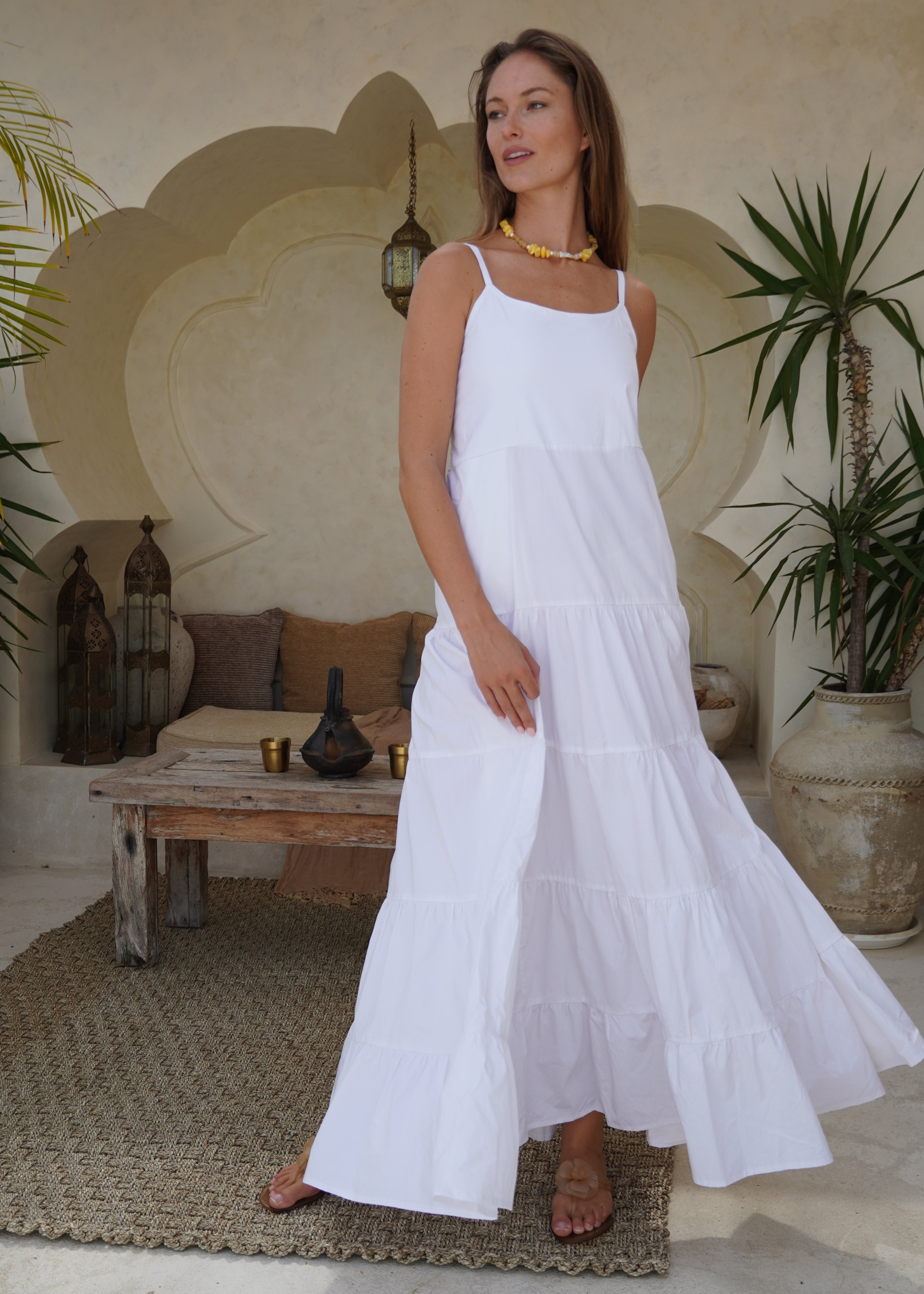 Waverly Dress in White | Tiered Cotton Maxi Dress for Beach Vacations, Baby Showers & Summer 2026