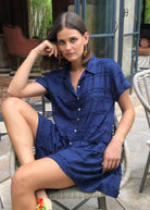 Navy cotton mini dress for a 4th of July harbor party — classic Nantucket and East Coast summer style