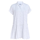 White textured cotton short sleeve button-up mini dress — ghost mannequin product photo, Puka The Label