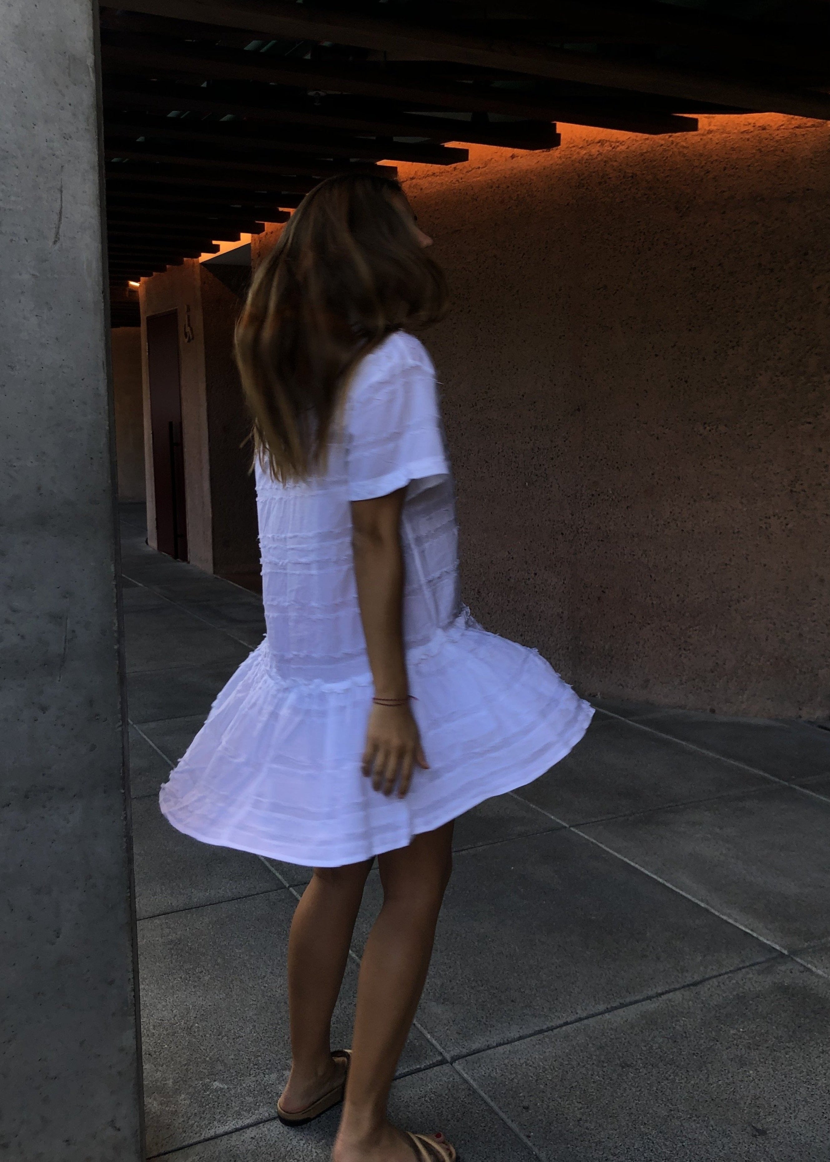 White cotton button-up dress for a boat day and harbor party — classic Nantucket summer dress